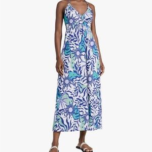 XiRENA Maggie Halter Dress Tropical Print Purple Teal Aqua Women's size Large